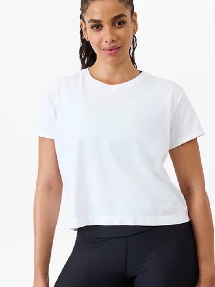Athleta White Crew Neck Short Sleeve Cropped Tee Shirt Size Large